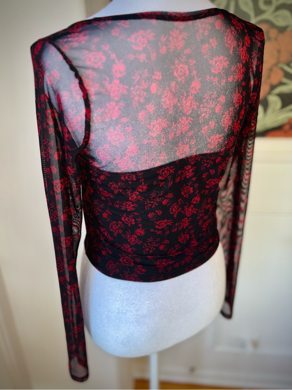 Hollister Mesh Sleeve Floral Corset Crop Top Romantic Whimsigoth - Picture 10 of 10